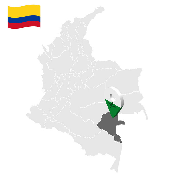 Lage von Vaupes auf der Landkarte Kolumbien. 3d Vaupes Ortsschild. Flagge von Vaupes. Qualitätskarte mit Regionen Kolumbiens für Ihr Webseiten-Design, Logo, App, UI. Aktienvektor. EPS10. - Vektor, Bild