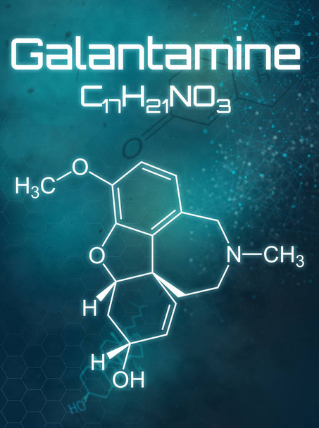 Wzór chemiczny Galantaminy na futurystycznym tle - Zdjęcie, obraz