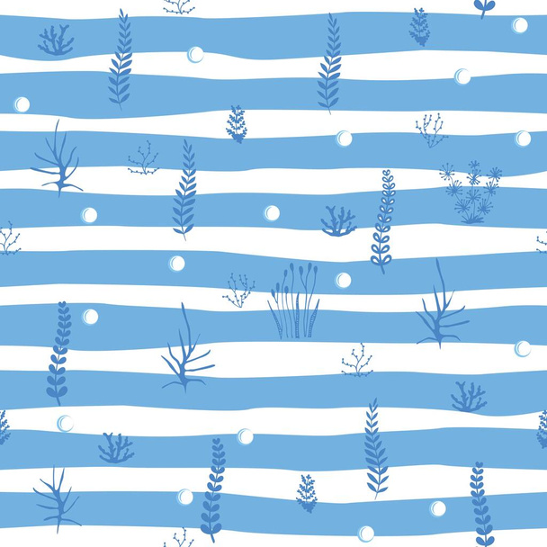 Hand drawn nautical seamless pattern. Seaweed seamless. Template design for fabrics, wev, paper. - Vecteur, image