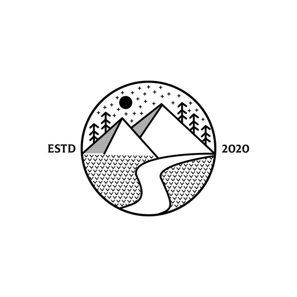 Vista montanha simples para aventura e design de logotipo ao ar livre com estilo de arte de linha
 - Vetor, Imagem