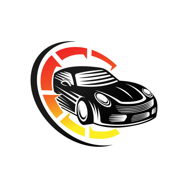Otomobil Logosu Vektör İllüstrasyon şablonu. Modern Sport Car vektör logosu siluet tasarımı. Araba tamiri, dağıtım, garaj ve servis için otomobil logosu çizimi. - Vektör, Görsel