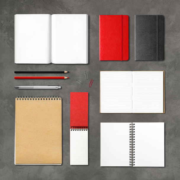 stationery books and notebooks mockup template isolated on concrete background - 写真・画像