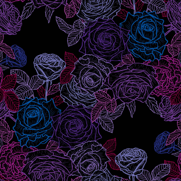 Elegant seamless pattern with rose flowers, design elements. Floral  pattern for invitations, cards, print, gift wrap, manufacturing, textile, fabric, wallpapers - Vector, Imagen