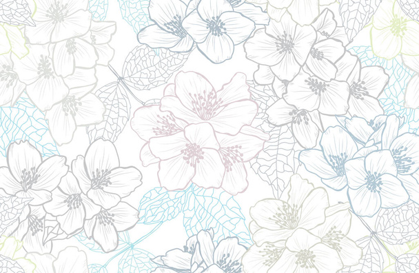 Elegant seamless pattern with jasmine flowers, design elements. Floral  pattern for invitations, cards, print, gift wrap, manufacturing, textile, fabric, wallpapers - ベクター画像