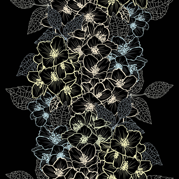 Elegantes, nahtloses Muster mit Jasminblüten, Designelementen. Blumenmuster für Einladungen, Karten, Druck, Geschenkpapier, Herstellung, Textil, Stoff, Tapeten - Vektor, Bild