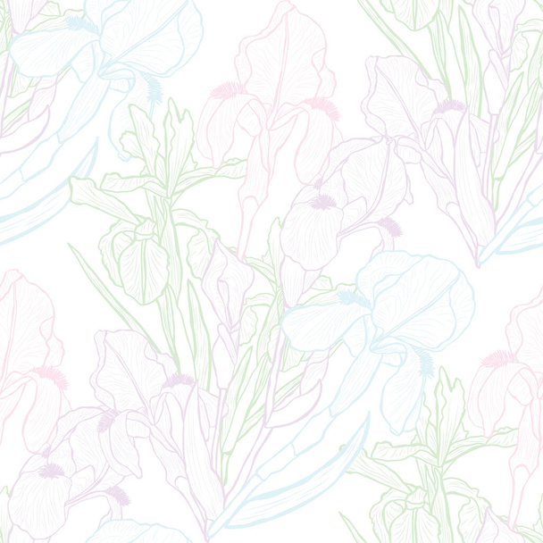 Elegant seamless pattern with iris flowers, design elements. Floral  pattern for invitations, cards, print, gift wrap, manufacturing, textile, fabric, wallpapers - Vector, Imagen