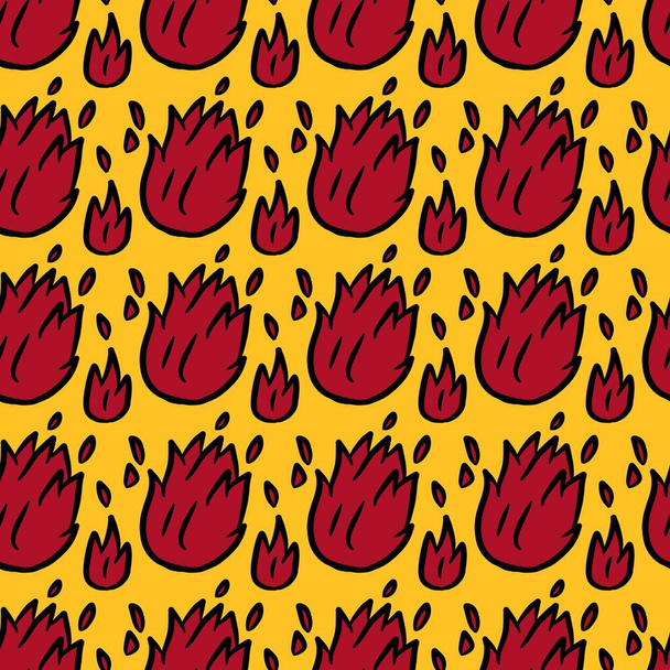 seamless pattern background of red fire on yellow color - Foto, Imagem