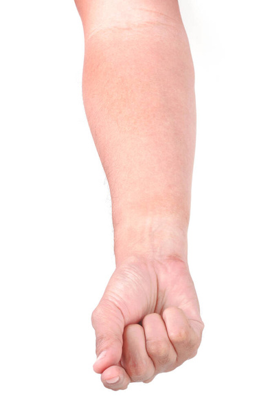 Férfi ázsiai kézmozdulatok elszigetelve a fehér háttér felett. Kézfogás Dolog ujjakkal Akció. - Fotó, kép