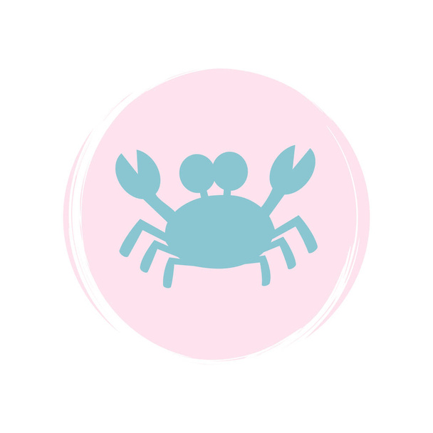 Illustration vectorielle du logo de l'icône du crabe sur cercle avec texture brosse pour mettre en évidence l'histoire des médias sociaux - Vecteur, image
