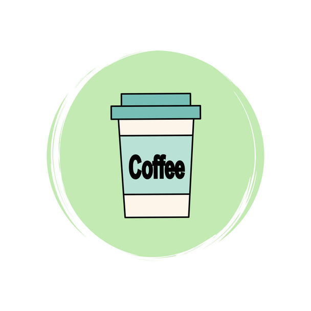 ソーシャルメディアのストーリーのハイライトのためのブラシテクスチャとサークル上のコーヒーカップのアイコンのロゴベクトルイラスト - ベクター画像
