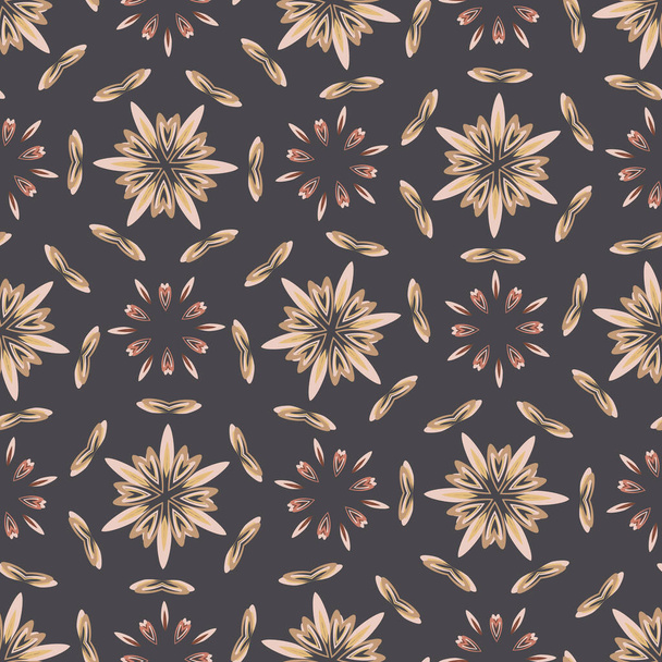 Dark brown floral daisy background. Seamless retro bloom vector pattern. Stylized drawn vintage flower texture background. 1970s trendy fashion or home decor swatch. Decorative muted all over print. - Vector, Imagen