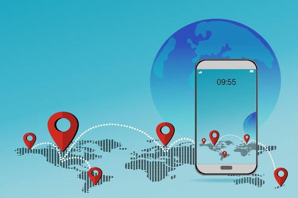 ιδέα smartphone δημιουργική με τα κοινωνικά δίκτυα στον παγκόσμιο χάρτη, έννοια της τοποθέτησης συνεργάτης με το χάρτη στα μέσα κοινωνικής δικτύωσης - Φωτογραφία, εικόνα