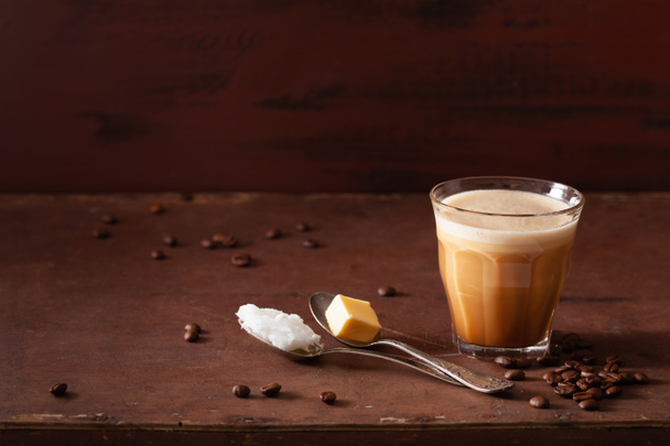 bulletproof coffee, keto paleo drink blended with butter and coconut oil - Fotó, kép