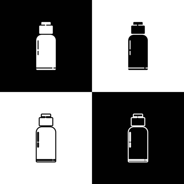 Réglez icône bouteille d'eau Cantine isolé sur fond noir et blanc. Icône de fiole touristique. Pot d'utilisation de l'eau dans la campagne. Illustration vectorielle. - Vecteur, image