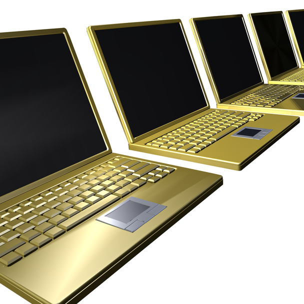 Golden laptops in row - Photo, Image