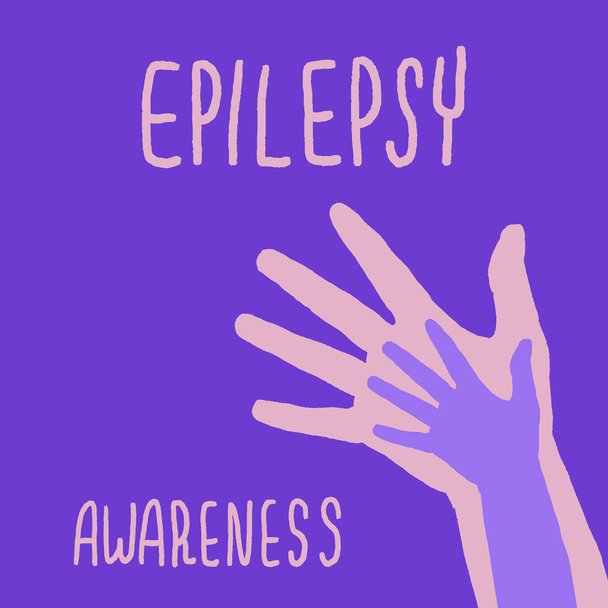 Epilepsie povědomí text na fialovém pozadí. 26 březen dovolená sociální propaganda pro lékařský plakát, sociální banner, info nebo dárkový poukaz. Otisk letáku nebo látky. Vektorová ilustrace minimálního stylu - Vektor, obrázek