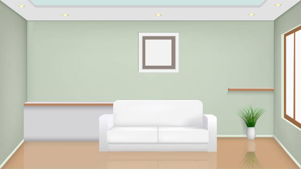 リビングルームの白いソファ現実的なインテリアベクトルのイラスト - ベクター画像