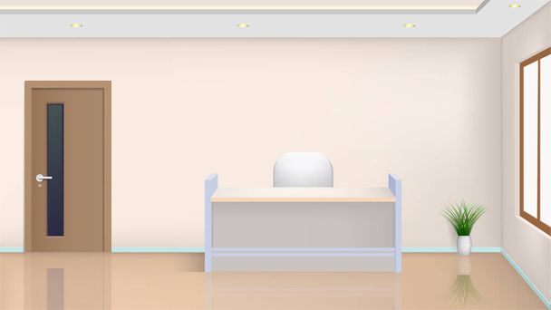 Стіл і стілець в офісній кімнаті реалістичний інтер'єр Векторні ілюстрації
 - Вектор, зображення