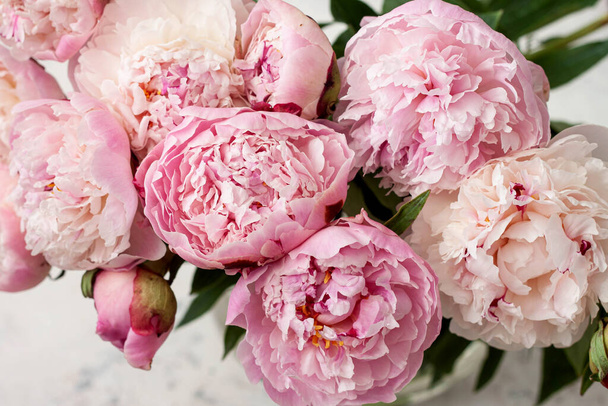 Beautiful bouquet of pink peonies.Floral shop concept . Beautiful fresh cut bouquet. Flowers delivery-  - Photo, Image