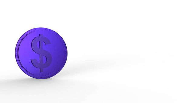 Violet dollar coin Isolated with white background. 3d render isolated illustration, business, managment, risk, money, cash, growth, banking, bank, finance, symbol. - Photo, Image