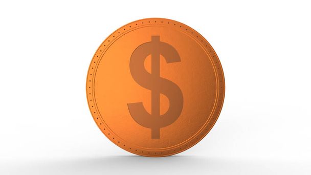 Orange dollar coin Isolated with white background. 3d render isolated illustration, business, managment, risk, money, cash, growth, banking, bank, finance, symbol. - 写真・画像