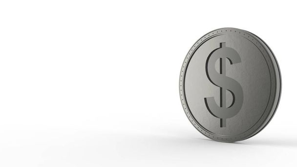 Gray dollar coin Isolated with white background. 3d render isolated illustration, business, managment, risk, money, cash, growth, banking, bank, finance, symbol. - Photo, Image