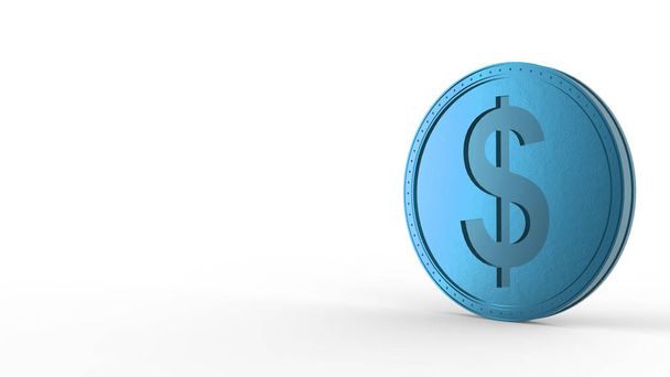 Blue dollar coin Isolated with white background. 3d render isolated illustration, business, managment, risk, money, cash, growth, banking, bank, finance, symbol. - 写真・画像