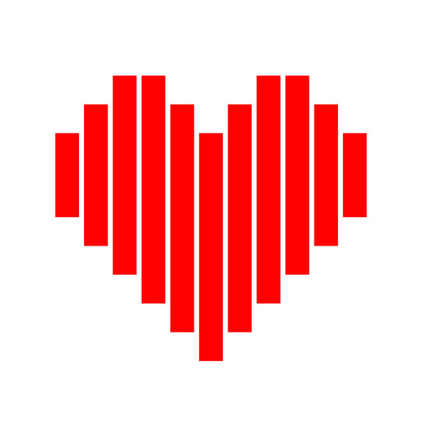 heart shape red pixel strip isolated on white, square red pixel heart shape for clip art, cute pixel strip bar heart shape icon, simple heart red plain square tile pattern, love sign for valentine - Vektori, kuva