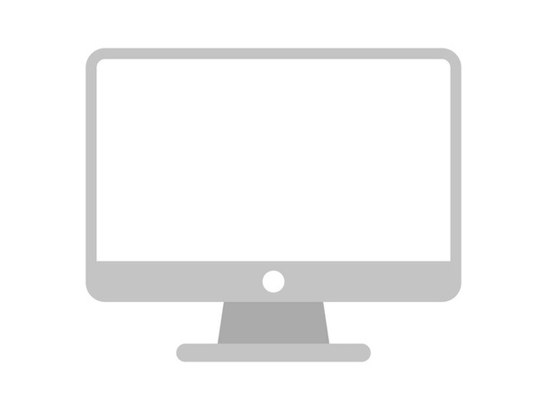 白の背景に隔離されたコンピュータのアイコングレー、フロントモニターの画面表示シンボル、クリップアートのための現代のコンピュータのPCフラット、アイコンシンプルなlcdデジタルデスクトップ、インフォグラフィックのためのコンピュータのlcdスクリーン - ベクター画像