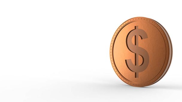 Orange dollar coin Isolated with white background. 3d render isolated illustration, business, managment, risk, money, cash, growth, banking, bank, finance, symbol. - Photo, Image