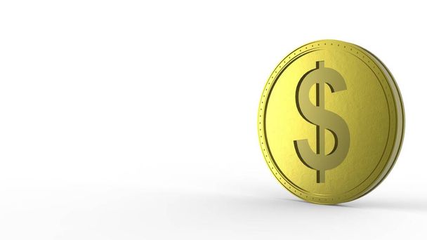 Yellow dollar coin Isolated with white background. 3d render isolated illustration, business, managment, risk, money, cash, growth, banking, bank, finance, symbol. - Photo, Image