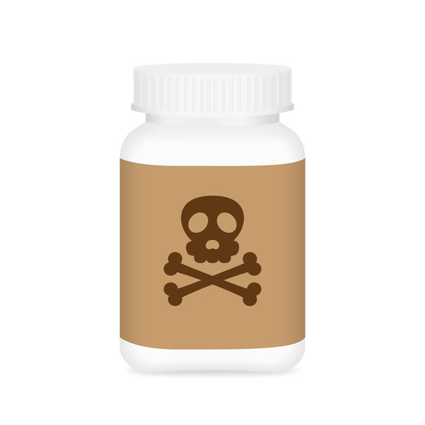 薬の毒白地に隔離された危険な薬瓶医療用ボトルと毒ラベルサイン - ベクター画像
