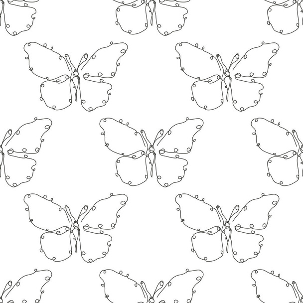 Elegant seamless pattern with butterflies, design elements. Insect pattern for invitations, cards, print, gift wrap, manufacturing, textile, fabric, wallpapers. Continuous line art style - Vettoriali, immagini