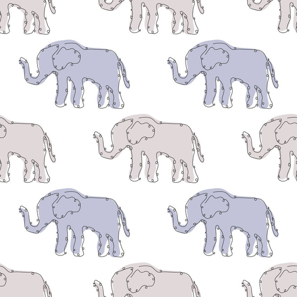 Elegant seamless pattern with elephants, design elements. Animal pattern for invitations, cards, print, gift wrap, manufacturing, textile, fabric, wallpapers. Continuous line art style - Vecteur, image