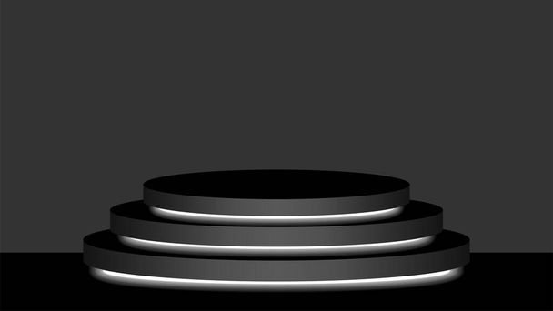 kruhový podstavec 3d černá a světlá neonová lampa svítí, kosmetika displej moderní a LED světlo, pódium jevištní show pro umístění dekor zářivky světlo, podstavec box pro místo výrobku - Vektor, obrázek