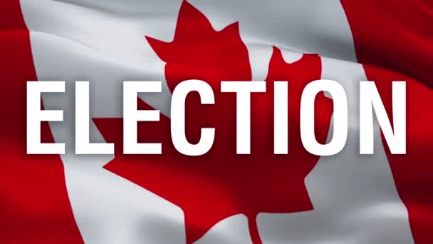 Election text on Canadian flag waving in wind video footage Full HD. Canadian Flag  for Prime Minister elections background. Canada Flag Looping Closeup. Canada North America country flags Full HD - Footage, Video
