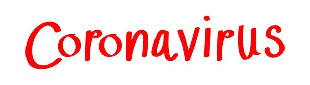 coronavirus phrase lettrée rouge avec police dessinée à la main, isolé sur blanc, simple de coronavirus lettre alphabet texte rouge, ligne d'art doodle font coronavirus - Vecteur, image