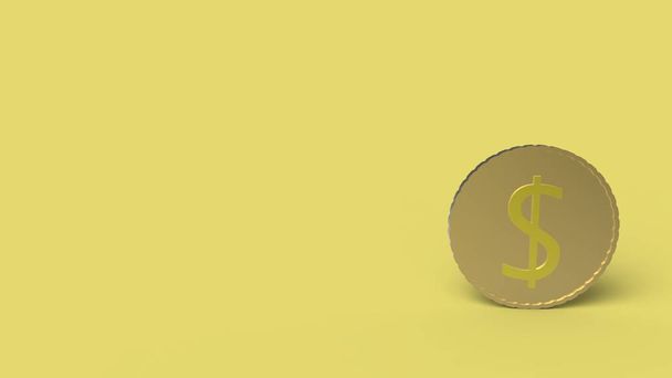 Gele dollar munt Geïsoleerd op kleur achtergrond. 3d maken geïsoleerde illustratie, business, management, risico, geld, cash, groei, bankieren, bank, financiën, symbool. - Foto, afbeelding