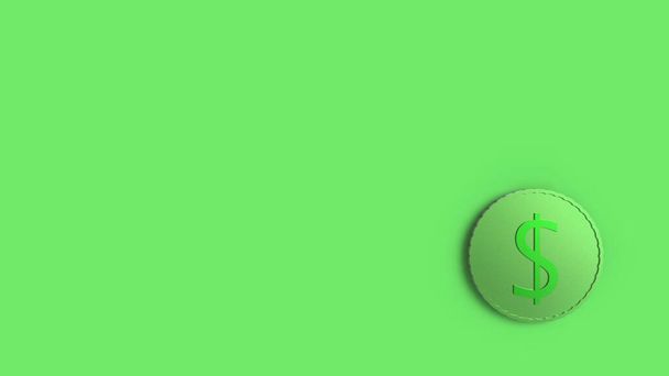 Монета зеленого долара ізольована на кольоровому фоні. 3d візуалізація ізольована ілюстрація, бізнес, управління, ризик, гроші, готівка, зростання, банківська справа, банк, фінанси, символ
. - Фото, зображення