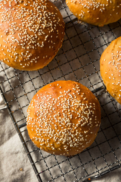 Homemade Sesame Seed Hamburger Buns Ready to Eat - 写真・画像