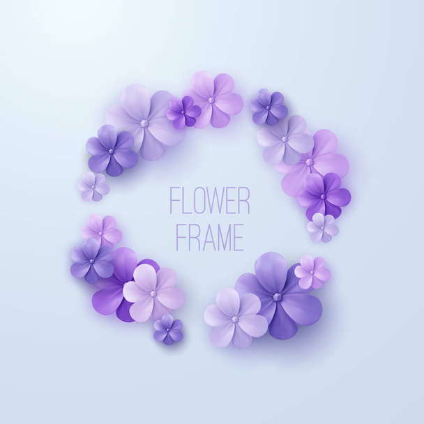 Vintage floral frame. Vector illustration of purple flower garland. Decoration element for wedding invitation. Spring or Summer ornament - Wektor, obraz