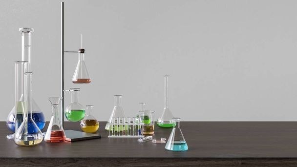 Apparecchiature di laboratorio e Flasks 3D Rendering - Foto, immagini
