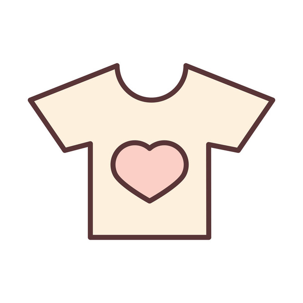 bébé petite chemise avec des vêtements de coeur, vêtements pour enfants en bas âge ligne et icône de remplissage - Vecteur, image