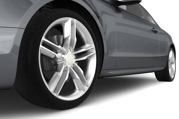 Вид сбоку на задние колеса автомобиля 3D-рендеринг - Фото, изображение