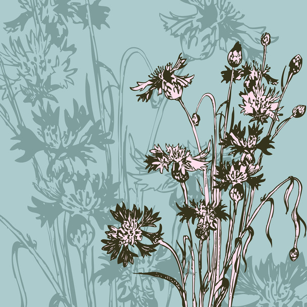 野生の花とビンテージ花の組成 - ベクター画像