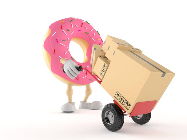 Personagem Donut com caminhão de mão isolado no fundo branco. ilustração 3d
 - Foto, Imagem