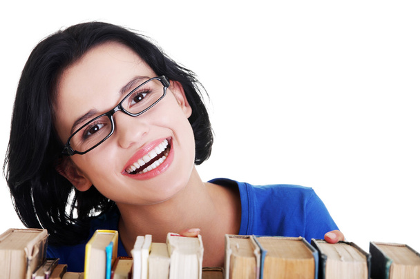 Happy smiling young student woman with books - Fotoğraf, Görsel
