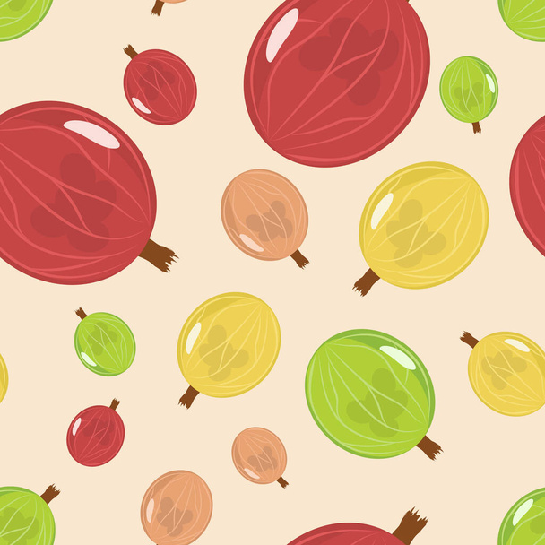 Seamless vector pattern of gooseberries of various colors on a pink background. - Vetor, Imagem