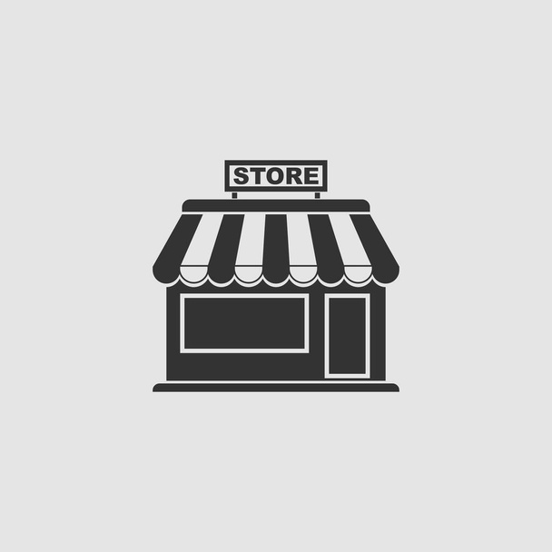 Icono de la tienda plano. Pictograma negro sobre fondo gris. Símbolo ilustración vectorial
 - Vector, imagen
