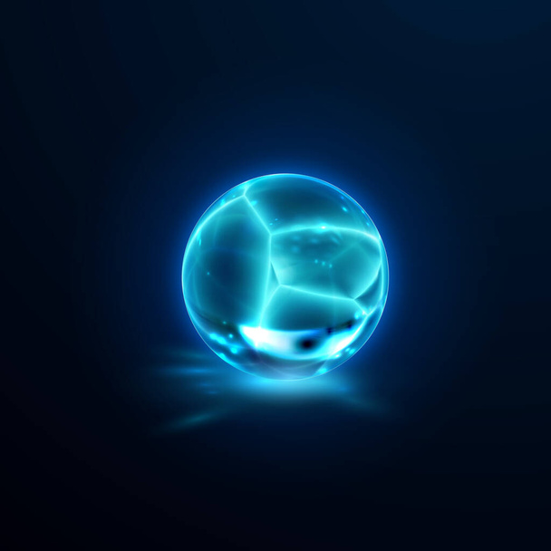 Translucent cracked crystal sphere. Vector illustration. Glossy fractured freeze ball with caustics effect. Gemstone or mineral bubble. Game art concept. Gamedev design element. Icy object - Вектор,изображение